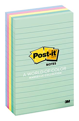 Post-it Notes, 4 in x 6 in, 5 Pads, America's #1 Favorite Sticky Notes, Marseille Collection, Pastel Colors (Pink, Mint, Yellow), Recyclable (660-5PK-AST) - Pack of 8 - size: 4" x 6" (Pack of 12)