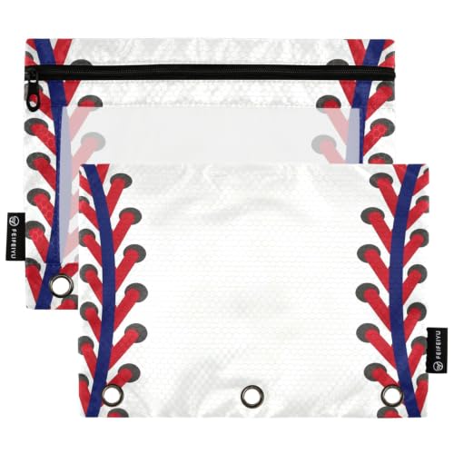 Gredecor 3 Ring Binder Pencil Pouch, Ball Softball Basebal Laces (7) Zippered Pen Case Pouches with Clear Window, 2 Pack Stylish Office & School Supplie - color: Ball Softball Basebal Laces (7)