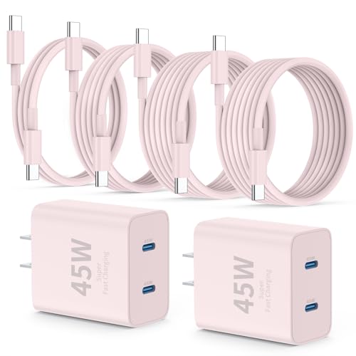 QZIIW iPhone 16 15 Pro Max Charger Fast Charging,45W Dual Port USB C Fast Charger Block [2-Pack] & Extra Long 60W 3/6/10/10FT USB C Cable - PD Quick Adapter 3.0 for iPhone 16 15/16 15 Pro/16 15 Plus. - color: Pink, size: 3FT+6FT+10FT+10FT