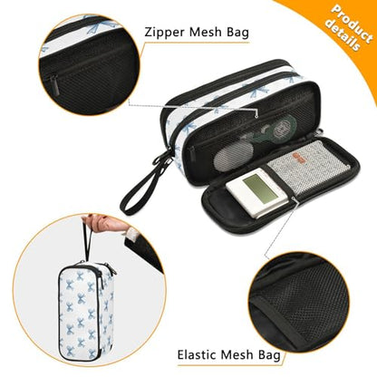 ALAZA Blue Bow Pattern Large Pencil Case, Pen Pouch Pencil Bag with 3 Compartments Pen Holder Organizer Stationery Bag - color: A3599