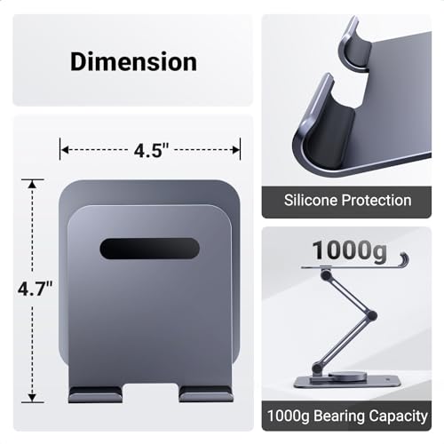 UGREEN Tablet Stand for Desk Swivel with 360° Rotating Base Tablet Holder Aluminum Portable Stand Adjustable Home Office Accessories Compatible with iPad Pro 11 Air Mini 6 5 Grey