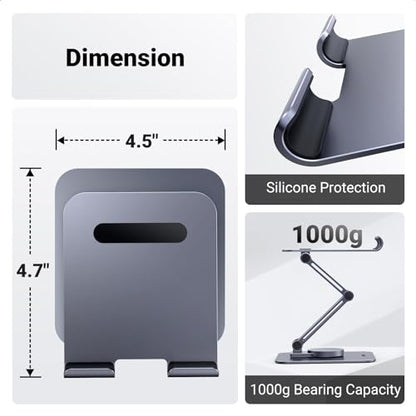 UGREEN Tablet Stand for Desk Swivel with 360° Rotating Base Tablet Holder Aluminum Portable Stand Adjustable Home Office Accessories Compatible with iPad Pro 11 Air Mini 6 5 Grey