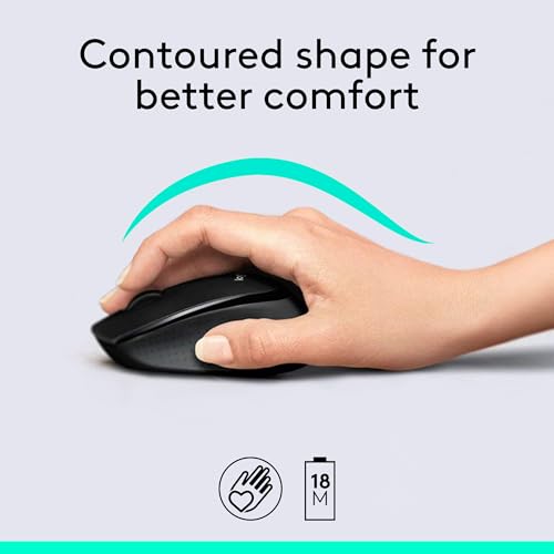 Logitech MK345 Full Size Wireless Keyboard and Mouse Combo - Black | Full size keyboard with integrated palm rest, compact right handed mouse, connect via single included USB-A Nano Receiver - size: 1 Pack, style: Combo