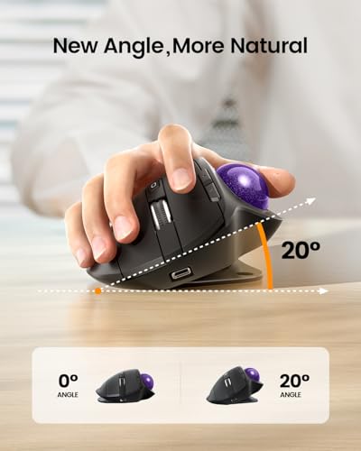 ProtoArc Wireless Trackball Mouse, EM01 NL Ergonomic Bluetooth Rollerball Thumb Rechargeable Computer Laptop Mouse, Adjustable Angle & 3 Device Connection for PC, Mac, Windows-Purple Ball - color: Purple Ball