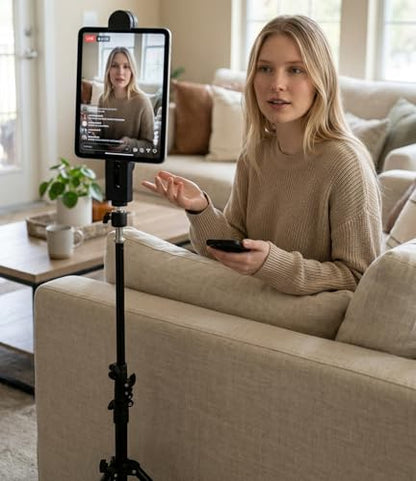 Socialite Elevate Reverse Leg Heavy Duty Light Stand/Tripod, Includes Universal Tablet & Phone Mount for iPad & Smartphone, Perfect for Travel and All Photography, Video. Adjusts 18.9" to 8 feet