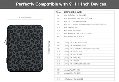 Dadanism 9-11" Tablet Sleeve Bag Carrying Case for iPad (A16) 11th Gen 11", iPad 10th Gen 10.9" Air 5/4, iPad Air/Pro 11", iPad 9/8/7th 10.2", Galaxy Tab A11+ Plus 11"/S9 FE, Tab M11 11",Leopard Black - color: Leopard Black, size: 9-11 inch