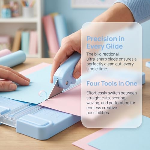 DOITOOL 4-in-1 Portable Paper Trimmer with High Precision Scale and Ergonomic Handle, Plastic and Metal Scrapbook Cutter for Crafting Projects and School Paper Cutting