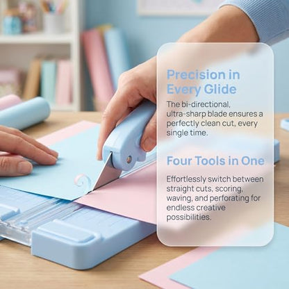 DOITOOL 4-in-1 Portable Paper Trimmer with High Precision Scale and Ergonomic Handle, Plastic and Metal Scrapbook Cutter for Crafting Projects and School Paper Cutting