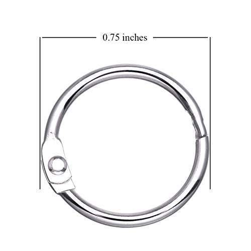 Antner 100Pcs Loose Leaf Binder Rings, 0.75" Diameter, Nickel Plated Metal Book Paper Rings Clips Keychain Keyrings for Index Cards, Flashcards, Notebooks, Photos, Scrapbooks, Home Office Supplies - size: 0.75 Inch-100 Pieces