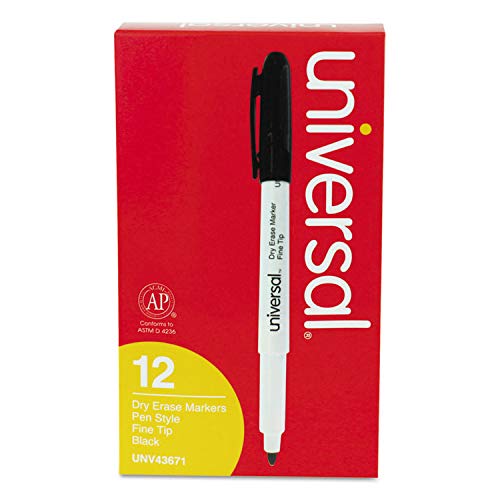 Universal 43671 Pen Style Dry Erase Marker, Fine/Bullet Tip, Black, Dozen