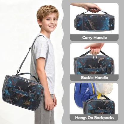 FlowFly Kids Lunch Bag, Durable Insulated School Lunch Box with Shoulder Strap and Bottle Holder, Water-resistant Thermal Small Lunch Cooler Tote for Teen Boys & Girls, MyDinosaur - color: MyDinosaur