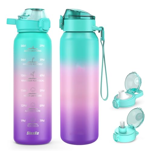 SLUXKE 24oz Insulated Water Bottle with Straw and Spout Lids, 700ml 18/10 Stainless Steel Double Wall Vacuum Sports Water Jug, Leakproof Hydro Cup Flask for Men, Women & Kids GREEN PINK PURPLE - color: GREEN PINK PURPLE, size: 24 Ounces