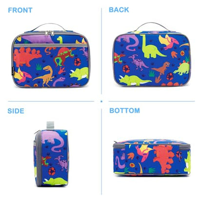 FlowFly Kids Lunch box Insulated Soft Bag Mini Cooler Back to School Thermal Meal Tote Kit for Girls, Boys, Dinosaur - color: Dinosaur