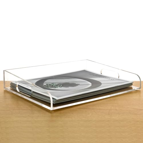 Clear Acrylic Paper Trays, Desk File Organizer, A4 Paper Holder, Low-Profile Desk File Sorter for Office/Home, Clear Stackable Letter Tray for Bills, Crafts, Notebooks - Horizontal - size: 12.4" x 9.5" x 2.2"