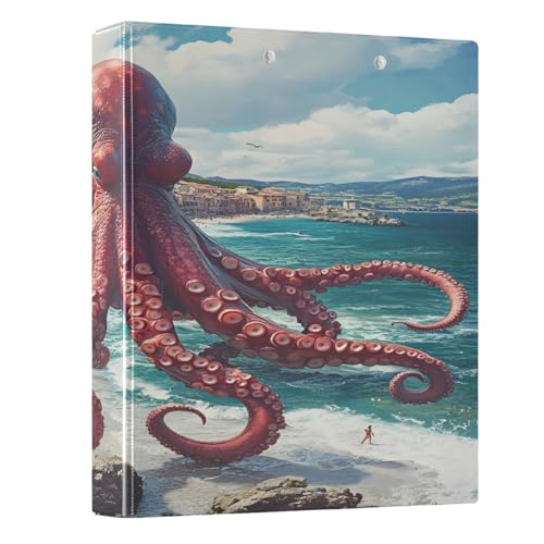 3 Ring Binder Octopus Ocean Nautical Coastal 1.5 inch Binders Three Ring Binders with Clipboard Fit 8.5'' x 11'' Paper 3 Interior PVC Clear Pockets for Office Supplies - color: Multi42, size: 1 Pack