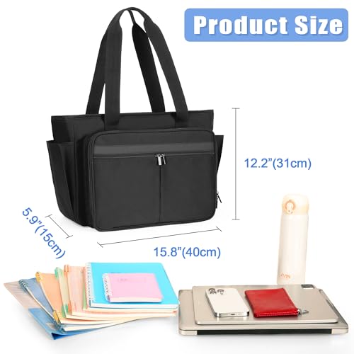 Trunab Teacher Laptop Tote Bag with Expanding File Folder Pocket | Nurse Utility Tote Bag for Women, Office Laptop Briefcase for Work, College, Nursing - color: Black