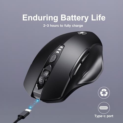 Uineer Wireless Bluetooth Mouse,[Upgraded] Rechargeable (BT 5.0/4.0+2.4G Hz),Computer Mouse with Visible Battery Level, 4 Adjustable DPI, Portable PC Mouse for MacBook Chromebook,Black - color: Black