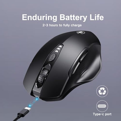 Uineer Wireless Bluetooth Mouse,[Upgraded] Rechargeable (BT 5.0/4.0+2.4G Hz),Computer Mouse with Visible Battery Level, 4 Adjustable DPI, Portable PC Mouse for MacBook Chromebook,Black - color: Black