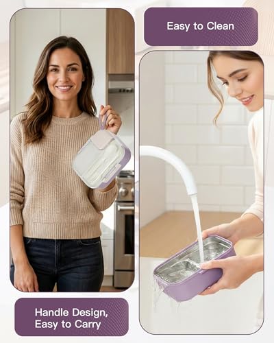 Lille Home 750 ML Meal Prep Lunch Box, Portable Stainless Steel Bento Box 2 Compartment Snack Container with Cutlery Set & Sauce Container, Easy to Carry, BPA Free(Purple) - color: Purple
