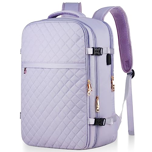 MOMUVO Large Travel Backpack Women, Flight Approved Carry On Backpack, Water Resistant Anti-Theft Large Casual Daypack Fit 17 Inch Laptop with USB Charging Port - color: Purple, size: 17.3 inch