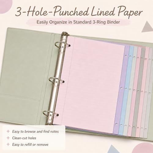 gisgfim 100 Sheets 3 Hole Punched Lined Refill Paper 8 x 10.5 Inch Loose Leaf Paper 3-Ring Binders College Ruled Notebooks Planner Inserts Thicken for Writing School Office Home Supplies(Taro) - color: Taro