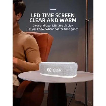 15W Desktop Multifunction Charging Station Wireless Phone Charger with LED Night Lamp Digital Time Clock and Room Temperature Thermometer for Android and iPhone Smart Devices (White)