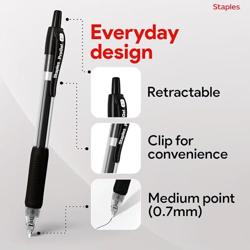 Staples ProGel Retractable Gel Pen, Fine Point, 0.7mm, Black Ink, 36/Pack (ST62097) - color: black, size: 36 Pack, style: Fine Point