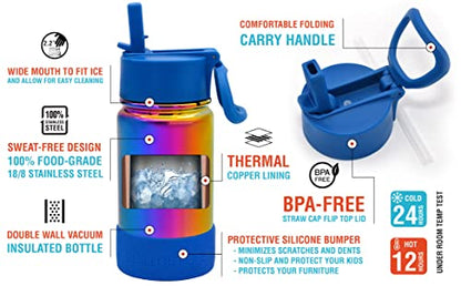 CHILLOUT LIFE 12oz Kids Insulated Stainless Steel Water Bottle with Leak Proof Straw Lid & 144 Stickers - color: Magic Rainbow, style: 12 oz