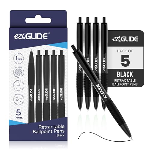 Retractable Ballpoint Pens, Pack of 5 Pens Ink, Smooth Writing Ballpoint Pens for Writing, Note-Taking & Everyday Use, Great for Office, School & Home (Black) - color: Black