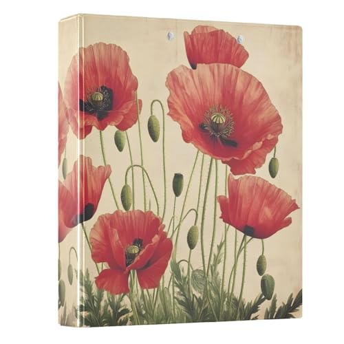 3 Ring Binder Red Poppy Flowers Vintage Poppies Floral 1.5 inch Binders Three Ring Binders with Clipboard Fit 8.5'' x 11'' Paper 3 Interior PVC Clear Pockets for Office Supplies - color: Multi61, size: 1 Pack
