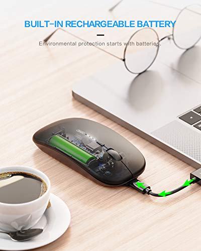 INPHIC Slim Wireless Mouse Rechargeable, Battery Visible, 2.4G Silent Cordless,2400 DPI with USB Receiver, Black - color: LED-Black, style: 2.4G