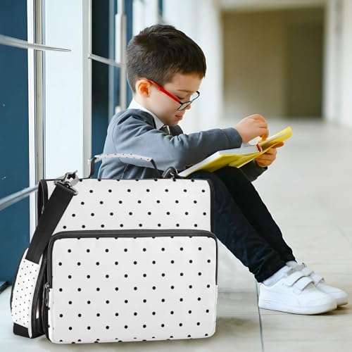 Black Polka Dot White Zipper Binder 3 Ring 1.5 Inch School Binder Organizer with Shoulder Strap Handle File Folder Pockets Large Capacity Students Girl Boy Men Office Work - color: Black Polka Dot White