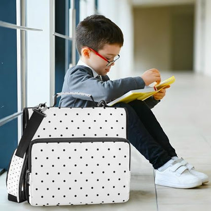 Black Polka Dot White Zipper Binder 3 Ring 1.5 Inch School Binder Organizer with Shoulder Strap Handle File Folder Pockets Large Capacity Students Girl Boy Men Office Work - color: Black Polka Dot White