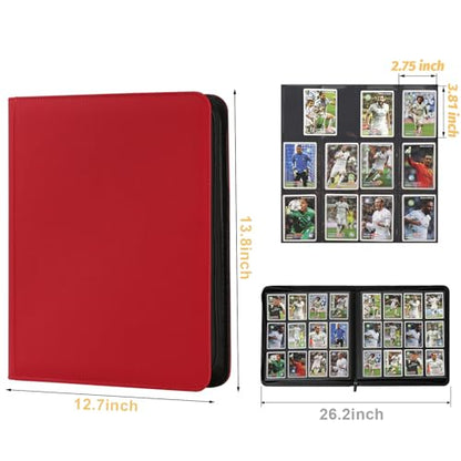 12 Pocket Ringless Side Loading Trading Card Binder, 720 Cards PU Fixed Page Zipper Card Album for TCG Sports Game Cards, Not Fit Top Loaders (Red) - color: 12 Pocket 720 Diamond Red