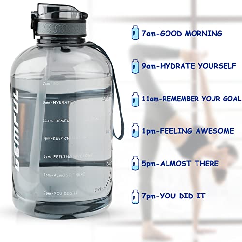 GEMFUL 2 Pack Gallon Water Bottle with Time Marker Handle 74oz and 101oz BPA-Free Leakproof Jug for Gym Hiking Camping