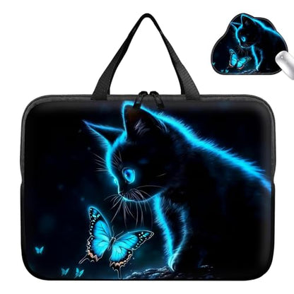 Laptop Bag 13 Inch,Resistant Shockproof Laptop Sleeve Case Protective Cover Carrying Case with Handle Compatible for HP Dell Lenovo Acer Asus Notebook Computer,Black Cat Butterfly - color: Black Cat Butterfly, size: 13-13.3 in