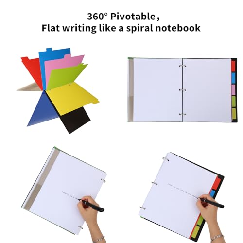 Pivotable Refillable Notebook, 1 Inch 3 Ring Notebook Binder, 50 College Ruled Paper, 5 Subject Notebook with Dividers and Folder Pockets, Tabs- Red - color: Red, size: 1 PCS