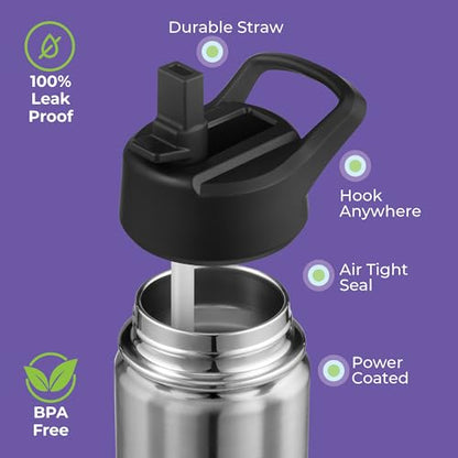 SIPX™ 12 oz Insulated Water Bottle with Straw Lid – Leakproof Stainless Steel, BPA-Free, Easy to Carry – Perfect for School, Camp, Sports & Travel –Stainless Steel - color: Stainless