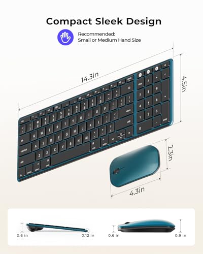 seenda SKM64-2 Bluetooth Keyboard and Mouse Combo for Mac, MacBook and iPad | 3-device Bluetooth switching, rechargeable, quiet keys/clicks, compact slim design for office and home use, Black & Blue - color: Black & Blue