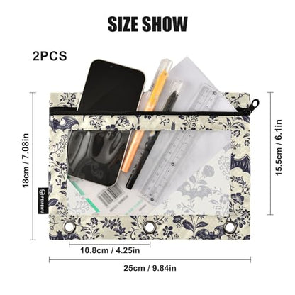 Goth Bats Pencil Pouches Bags for 3 Ring Binder, 2 Pack Zipper Stationery Bag with Clear Window 3 Hole Pencil Case for School Office Home - color: Goth Bats