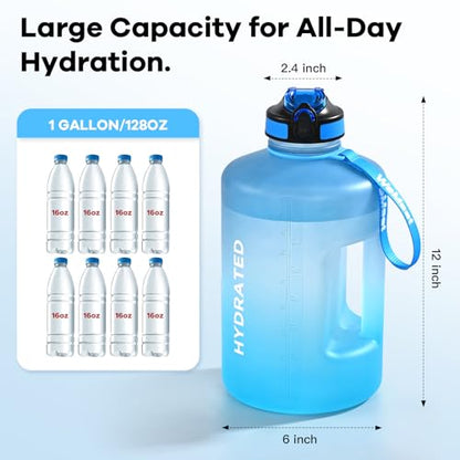 WEMEET 128oz Large Water Bottle with Straw and Time Marker, BPA FREE, 1 Gallon Reusable Motivational Water Bottle, for Gym, Travel, Camping, Hiking (Blue Blue) - color: Blue Blue
