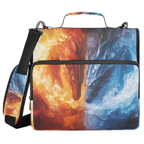 ALAZA Zipper Binder 3 Ring Blue Red Dragon Fire Water Binder Organizer with Zipper and Shoulder Strap Large Capacity Multi-Pocket Trapper Keeper File Folder for Office Supplies - color: Multicolored 21