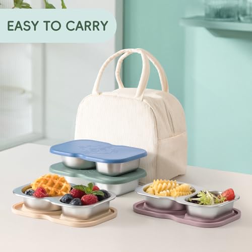 VITEVER 2 Pack Stainless Steel 2-Compartment Small Snack Containers with Lids, Reusable Snack Pack Containers, Lunch Box Accessories,Double Compartment Salad Dressing Containers to Go, 5.3oz - color: 2 Pack