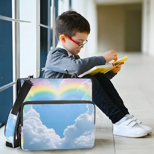 Rainbow Zipper Binder with Shoulder Strap & Handle for Easy Carry, 1.5 Inch 3-Ring Binder for School, Expansion Panel and Expanding File