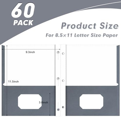 Two Pocket Folders, PANDRI 60 Pack Two Pocket Folders with Prongs, 3 Prong Folders Designed for Office and Classroom, Letter Size Grey - color: Grey