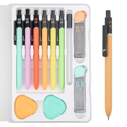 Ddaowanx Aesthetic Mechanical Pencils Set,Cute Stationery Kit for School | 6PCS Mechanical Pencil 0.5&0.7mm with 4 Boxes HB Leads and Erasers,Gifts for Teen Girls,Back to School Supplies