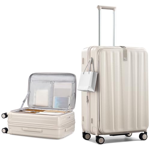 Hanke 26 Inch Expandable Luggage Top Opening Checked Bag Luggage Hard Shell Suitcases with Wheels Lightweight Travel Luggage Heavy Duty Luggage Suitcase with Lock for Woman Men-Ivory White - color: Ivory White, size: 26 Inch Expandable