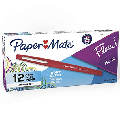 Paper Mate Flair Felt Tip Pens, Medium Point (0.7mm), Red Ink, 12 Count - Teacher Supplies, Arts & Crafts - color: Red