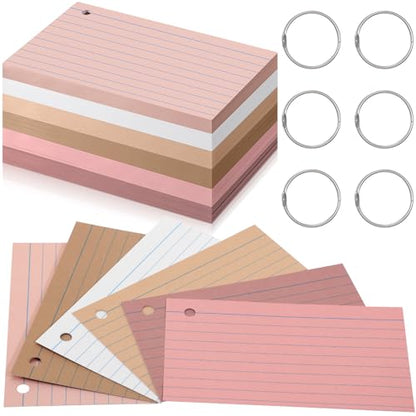 Epakh 300 Pieces Lined Index Cards 180 GSM Thick Flash Cards with Rings Notecards Punched Back to School for Studying Adults Home College Office(3 x 5 Inch,Dark Pink Brown Series) - color: Yellow Series, size: 3 x 5 Inch