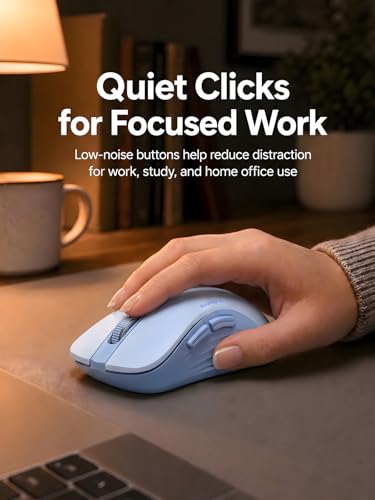 RAPIQUE Bluetooth Wireless Mouse, Dual Bluetooth & 2.4G USB Receiver, Quiet Clicks, Right-Hand Ergonomic 6 Button Mouse, Adjustable DPI, AA Battery, for Laptop, PC, Mac, Tablet - Light Blue - color: Light Blue